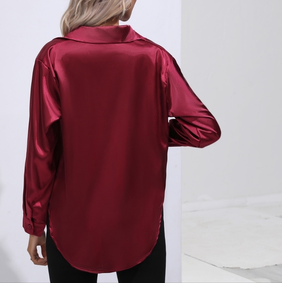 Burgundy Collared Neck Buttoned Long Sleeve Shirt - Picture 3 of 10